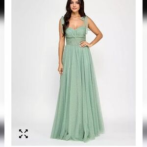 City Studios Juniors' Twist-Front Shoulder-Tie Glitter Gown Sz 11/12 Prom Party